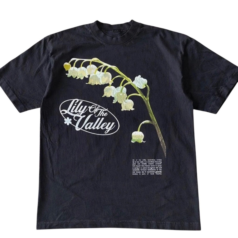 Lily of the Valley Botanical Graphic T-Shirt Black Gildan Unisex Cotton Tee